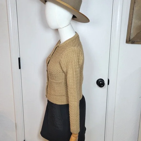 Mango Cottagecore Button-Up Knit Cardigan Size XS Preppy Chic Brown Wool Blend - Picture 6 of 7